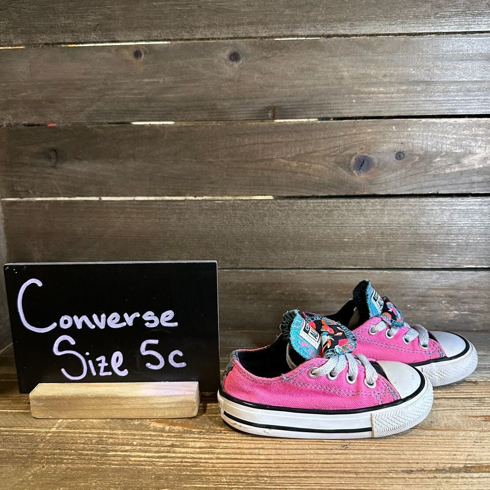 Baby Converse CTAS Neon Pink Canvas Double Tongue Casual Sneakers Shoes Size 5 C